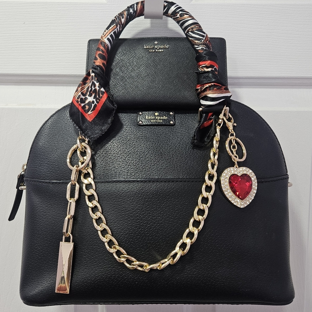 Kate Spade 3 PC SET - Black Dome Satchel, Wallet, & Card Holder - EUC